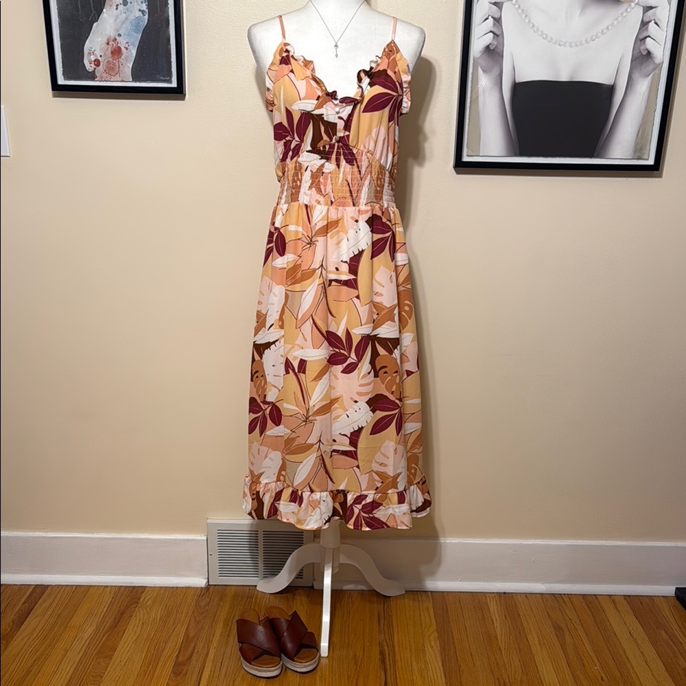 Floral Midi Sundress in Mustard & Burgundy - Women